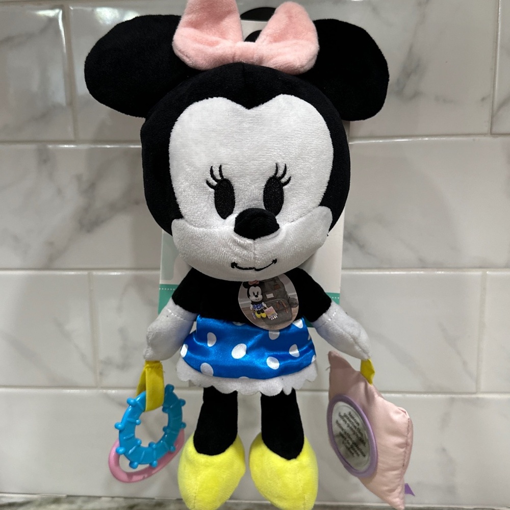 Disney Baby Classic MINNIE MOUSE On The Go Activity PLUSH Toy Blue Dress TEETHER